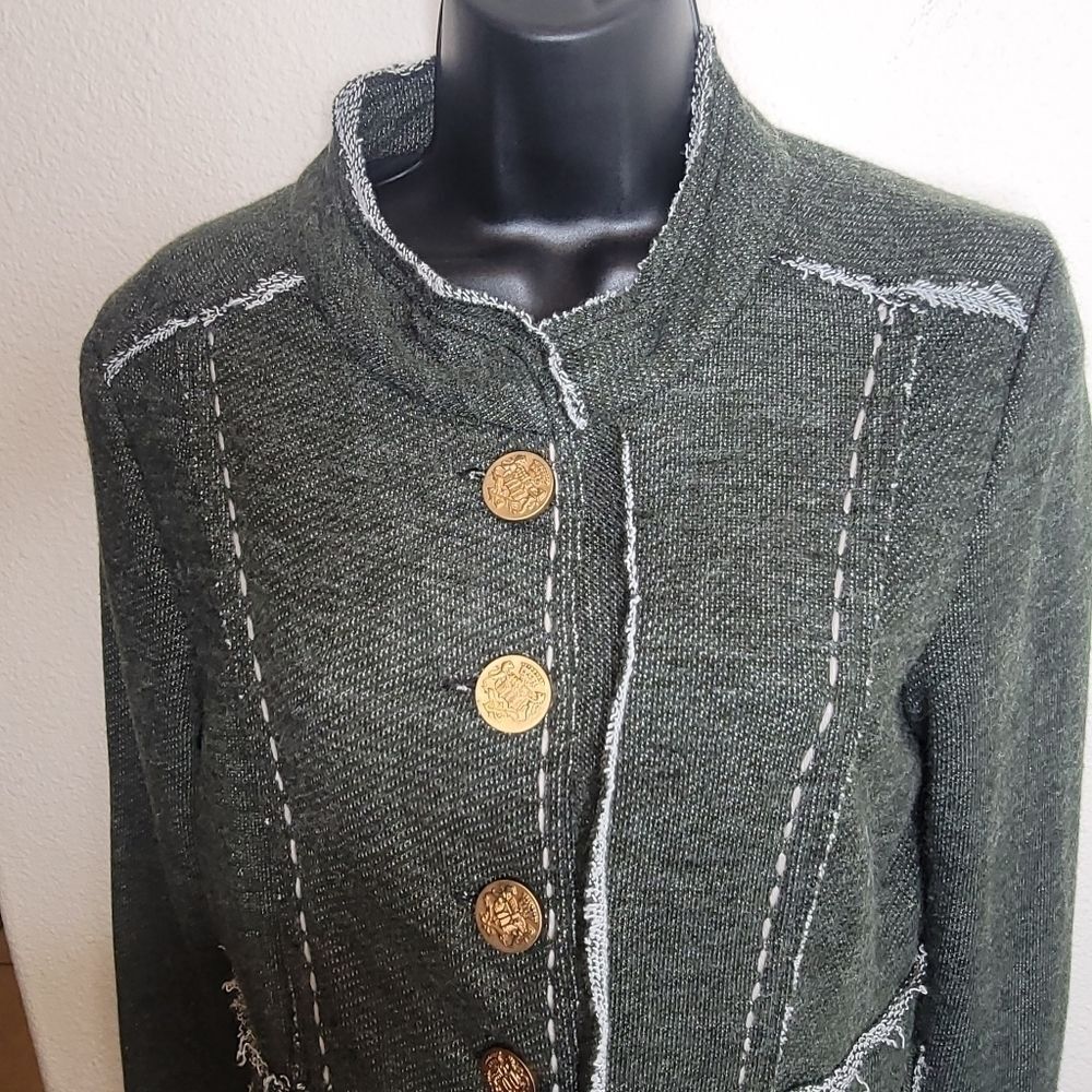 Nick & Mo knit floral embroidered military style long jacket size Medium - Picture 5 of 6